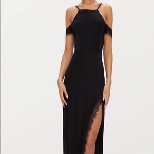 Prettylittlething black lace maxi dress